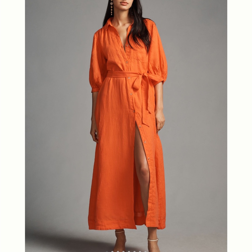 Maeve linen shirt dress (Size XS) ORANGE